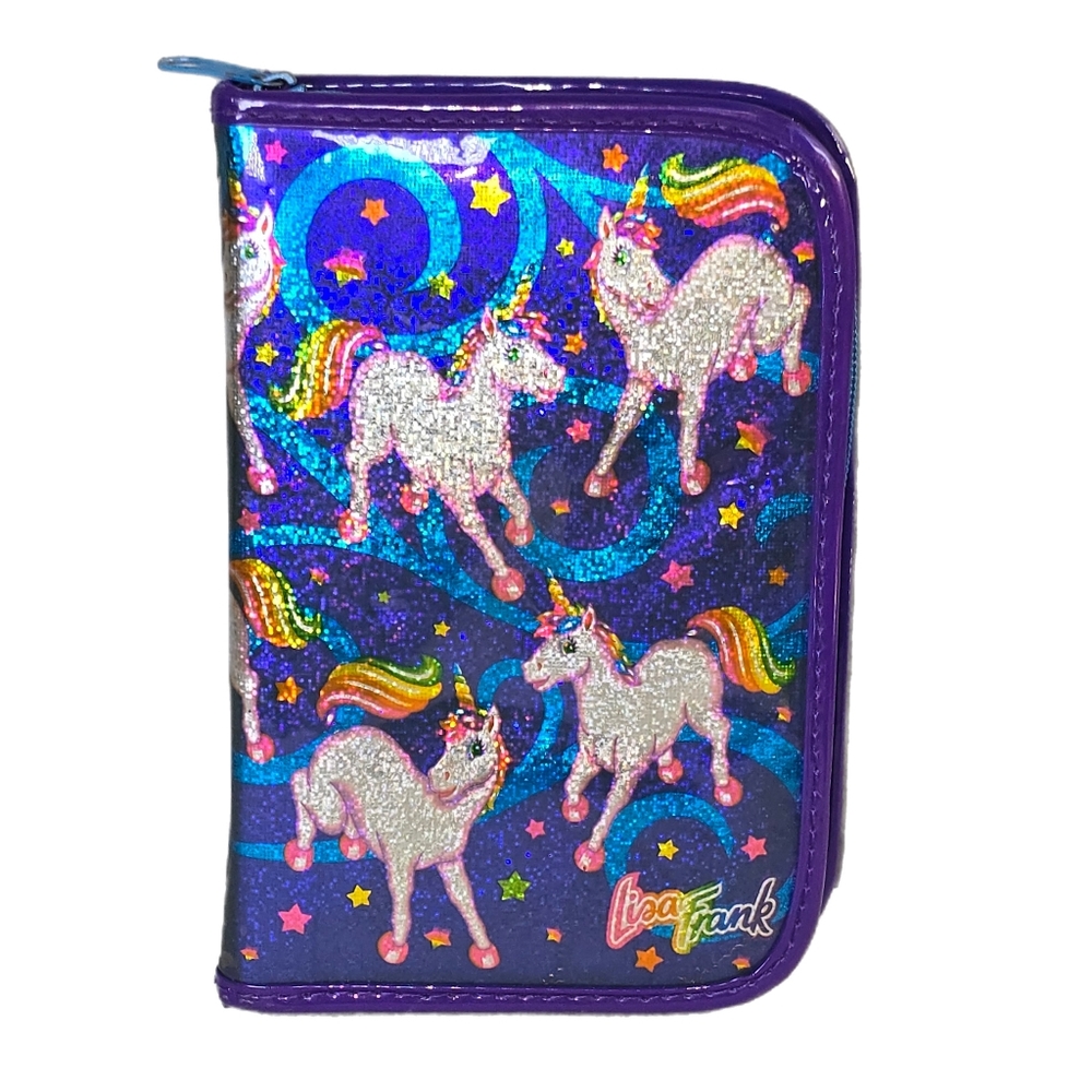 Vintage 90's Lisa Frank Markie Unicorn 8" Planner Agenda Mini Binder Purple EUC